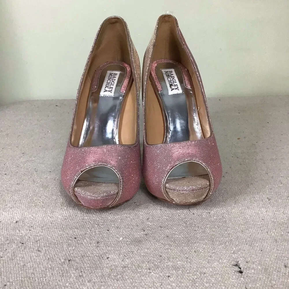 Badgley Mischka Women Shoes SZ. 9 Metallic Peep Toe Stiletto Wedding, night out